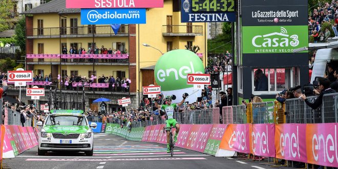 GIULIO CICCONE VINCE LA DECIMA TAPPA DEL GIRO D’ITALIA, BOB JUNGELS INDOSSA LA MAGLIA ROSA. DOMANI LA MODENA – ASOLO, 227 KM