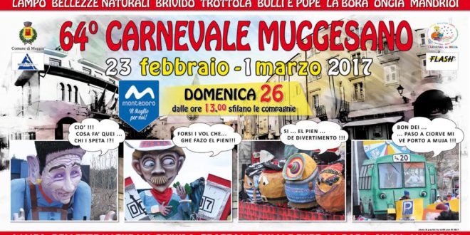 64° CARNEVALE MUGGESANO: IL GRANDE CORSO MASCHERATO  26 FEB AL VIA ALLE 13 CON OLTRE 2000 MASCHERE.